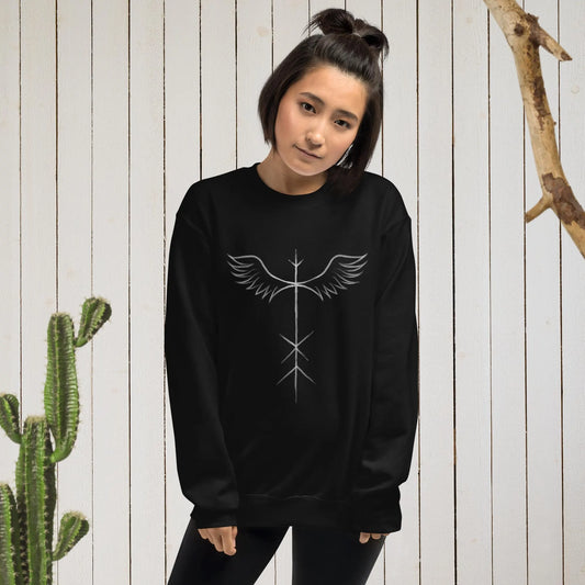 Runic Wing Sweatshirt – Viking Norse Rune Crewneck | Gothic Nordic Symbol Jumper